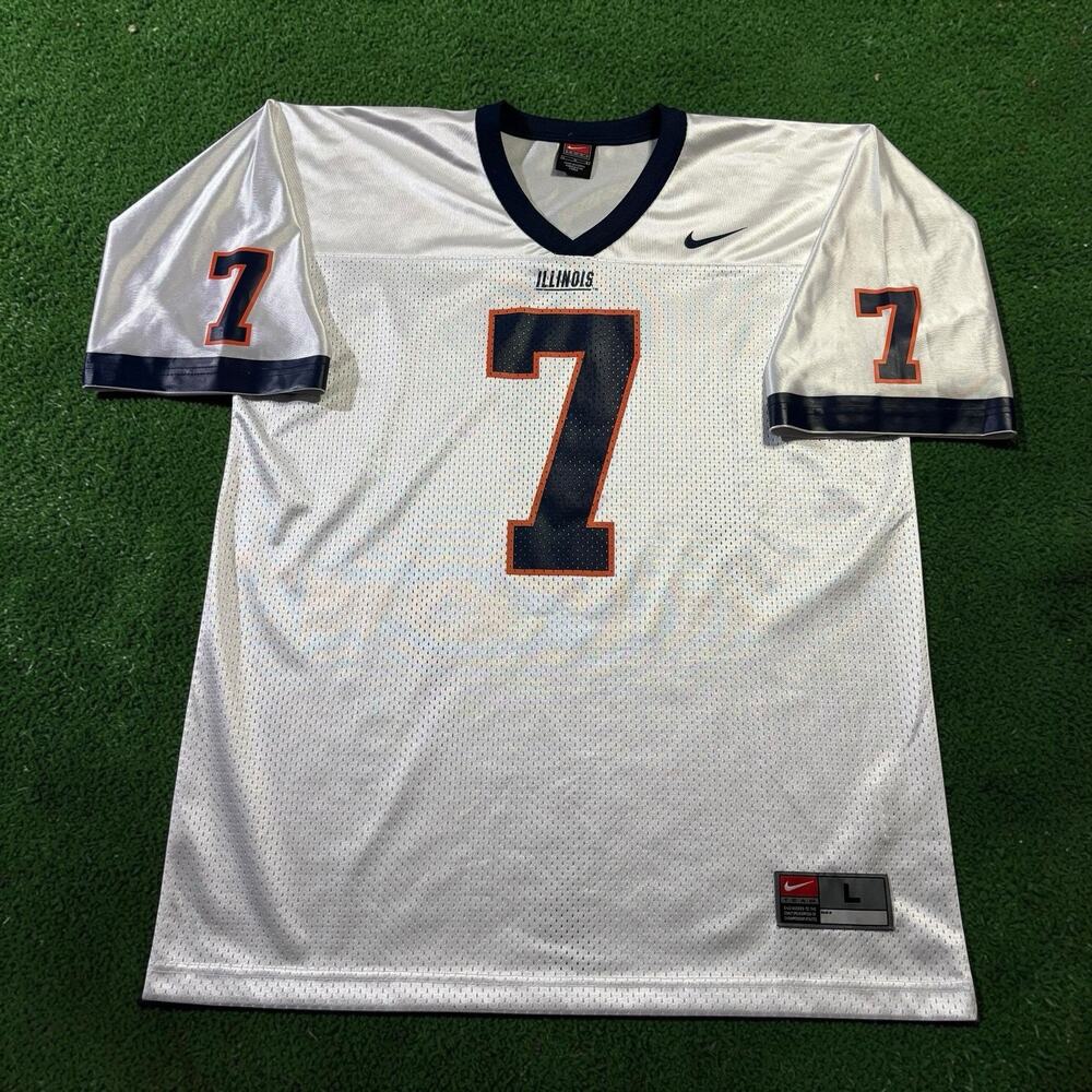 Vtg Nike Illinois Fighting Illini #7 Football Jersey White Mesh Men's Large Y2K